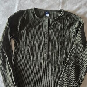 Old Navy Olive Ribbed Buttoned Top